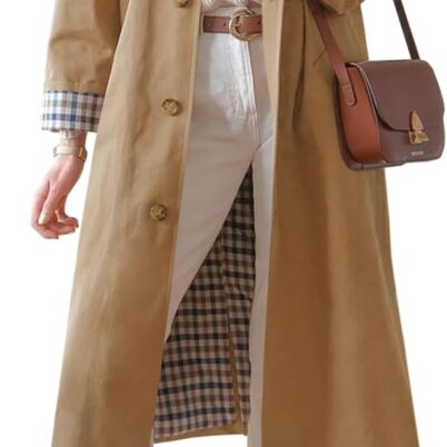 Womens Long Trench Coat Single Breasted Oversized Windproof Overcoat Fashion Outerwear