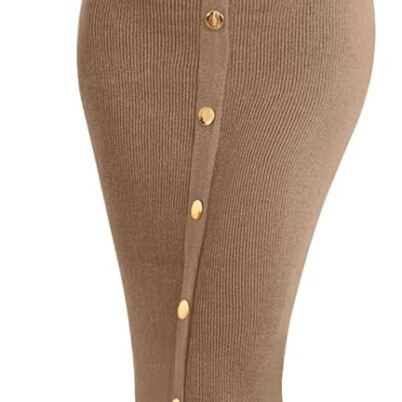 Women's V-Neck Bodycon Sweater Dress 2025 Fall Long Sleeve Button Down Knit Maxi Dress Elegant Long Dresses