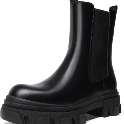 Women Platform Chelsea Boots Lug Sole Combat Mid Calf Slip On Chunky Ankle Booties