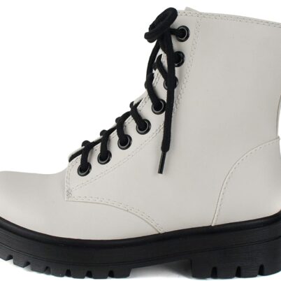 Lug Sole Combat Ankle Bootie Lace up w/Side Zipper