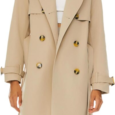 Women's 3/4 Length Double Breasted Trench Coat Lapel Jacket with Belt