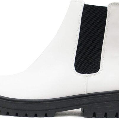 Women Lug Sole Low Heel Chelsea Fashion Ankle Bootie w/Double Elastic