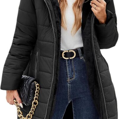 Women Winter Fleece Lined Down Jacket Windproof Fur Warm Fit Down Jacket - Long Ski Coat for Commuting