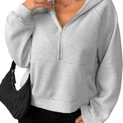 Womens Half Zip Pullover Hoodies Cute Cropped Sweatshirts Long Sleeve Crop Tops